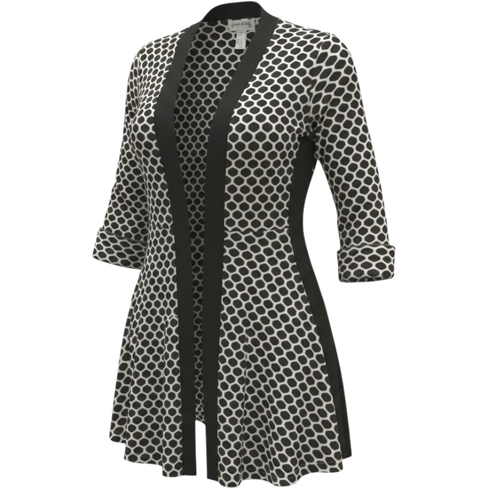 Joseph Ribkoff Women 8 Black White Geometric Honeycomb Cardigan Jacket Swing